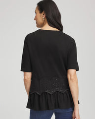 Chico's Discount Black Chevron Sequin Peplum Linen Tee