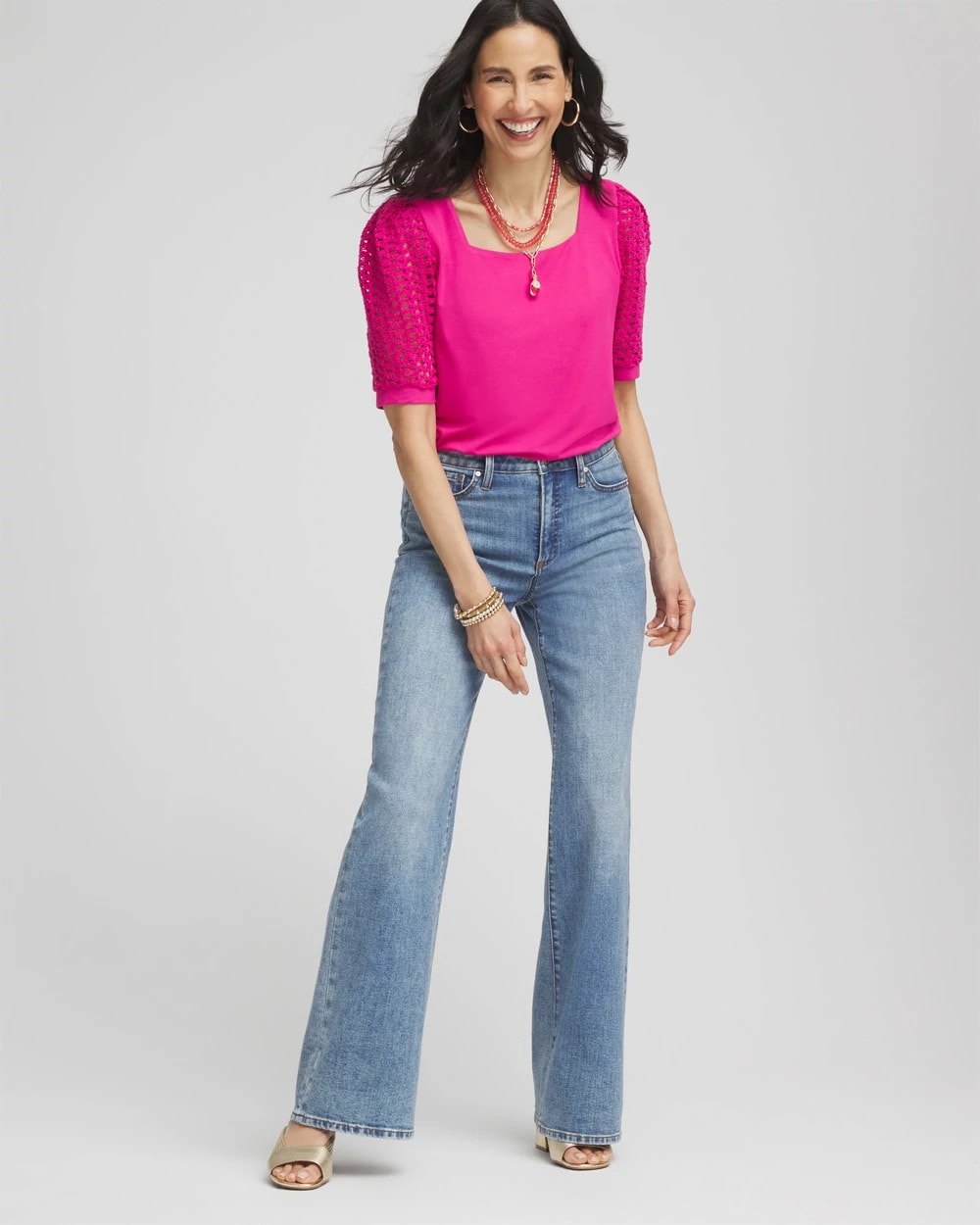 Chico's Sale Crushed Berries Touch of Cool™ Crochet Lace Square-Neck Tee