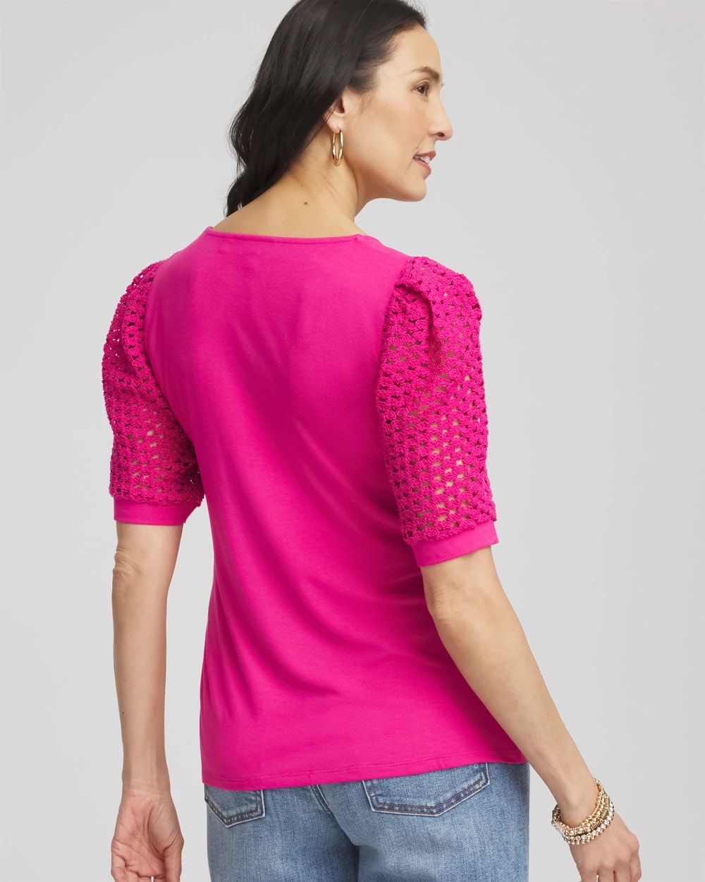 Chico's Sale Crushed Berries Touch of Cool™ Crochet Lace Square-Neck Tee