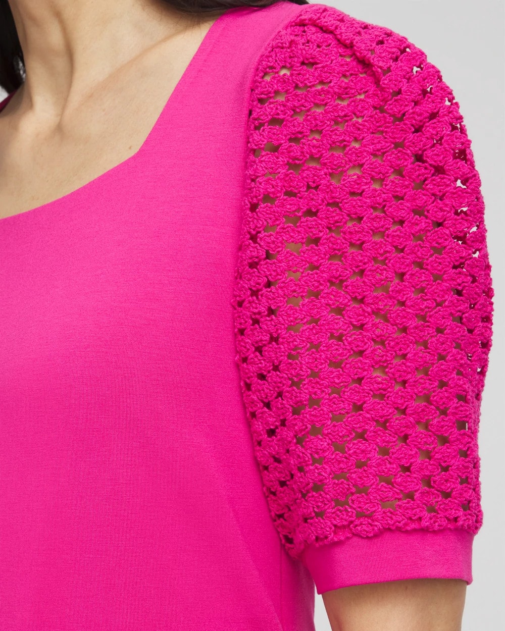 Chico's Sale Crushed Berries Touch of Cool™ Crochet Lace Square-Neck Tee