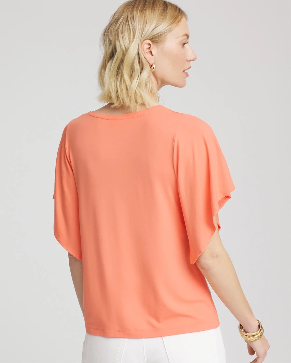 Chico's Outlet Sunset Peach Touch of Cool™ Handkerchief-Sleeve V-Neck Tee
