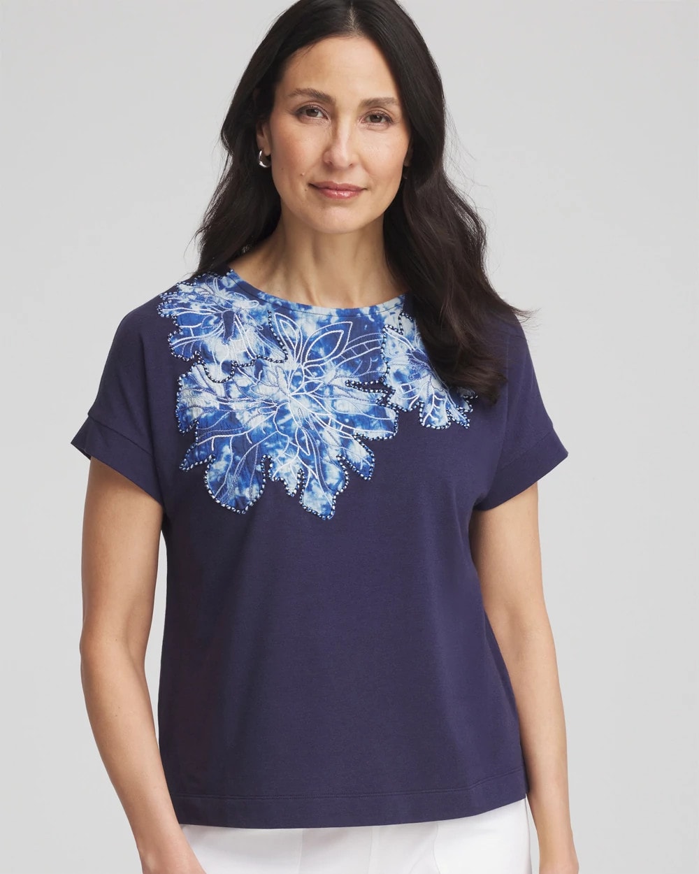 Chico's On Sale Passport Blue Zenergy® UPF Knit Applique Dolman Top