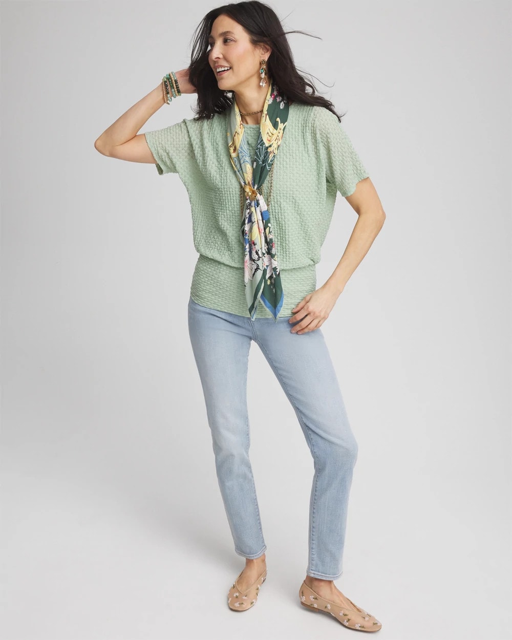 Chico's For Sale Moroccan Mint Jacquard Banded Hem Top