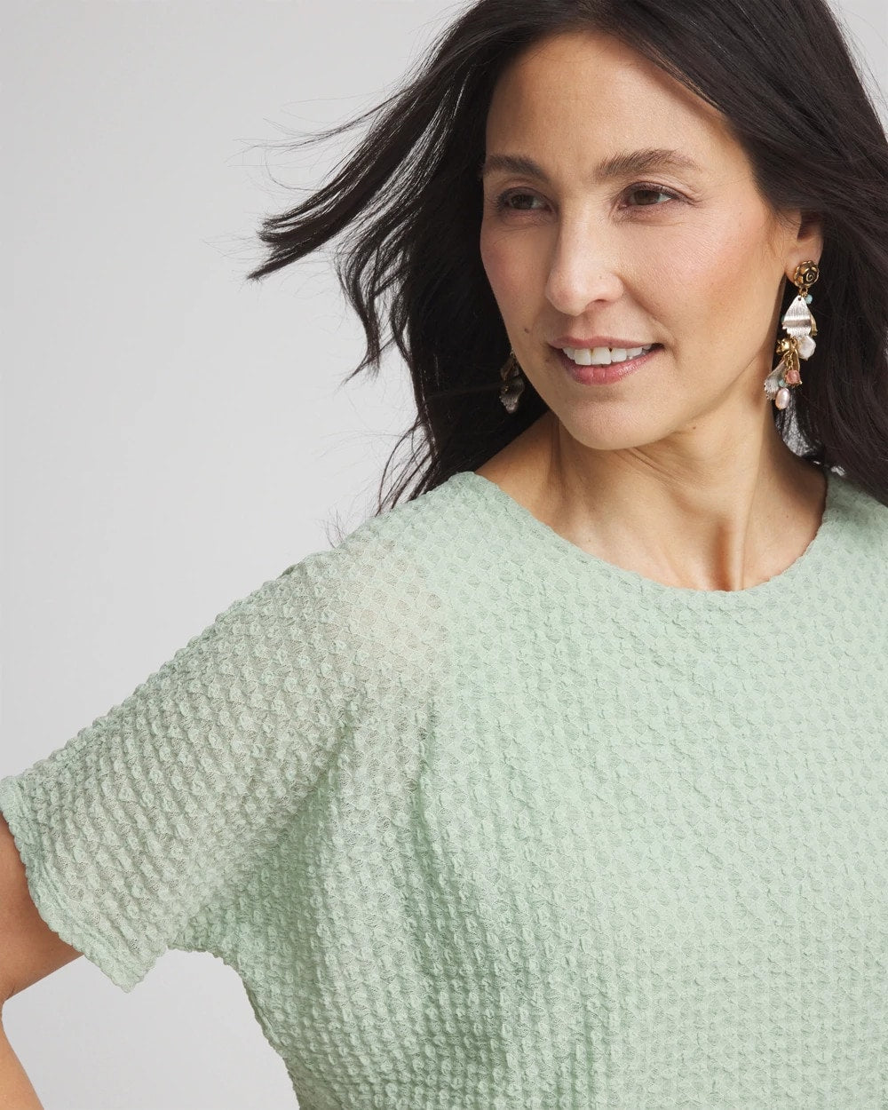 Chico's For Sale Moroccan Mint Jacquard Banded Hem Top