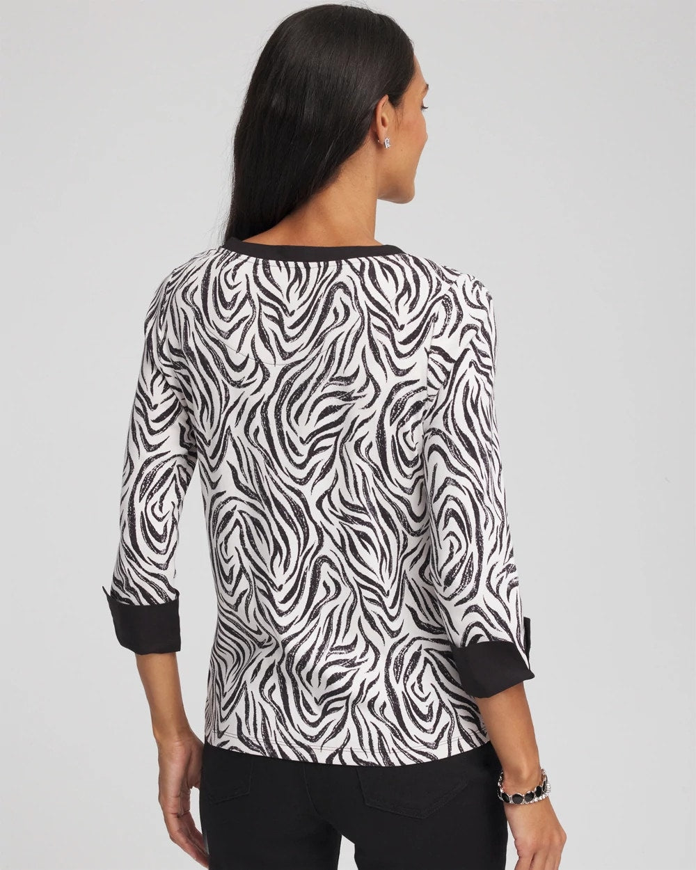 Chico's Online Black Pima Jewel Neck Contrast Tee