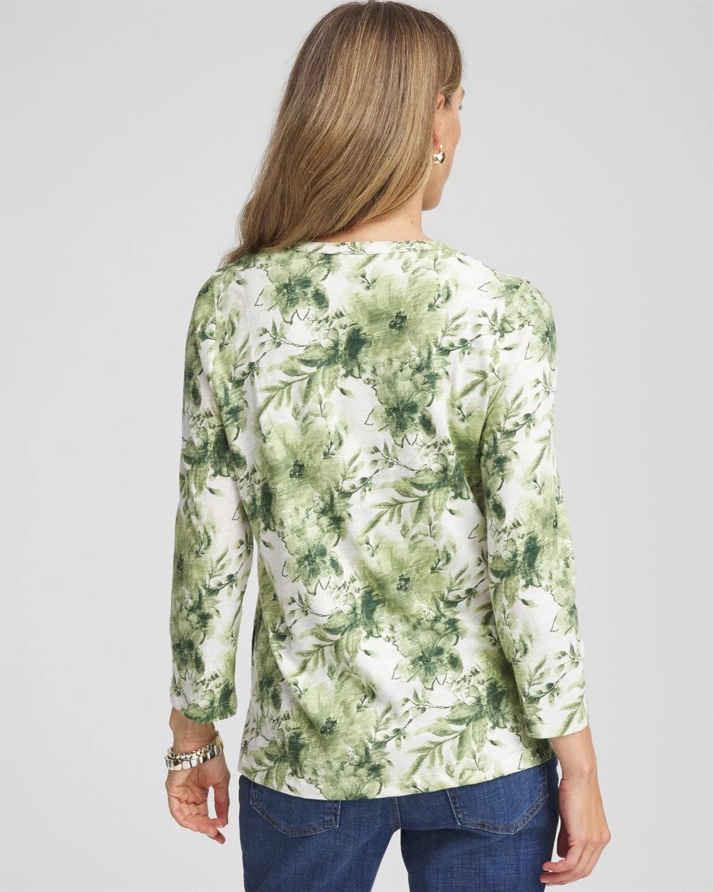 Chico's Discount Sage Meadow Printed Slub Splitneck Henley Tee