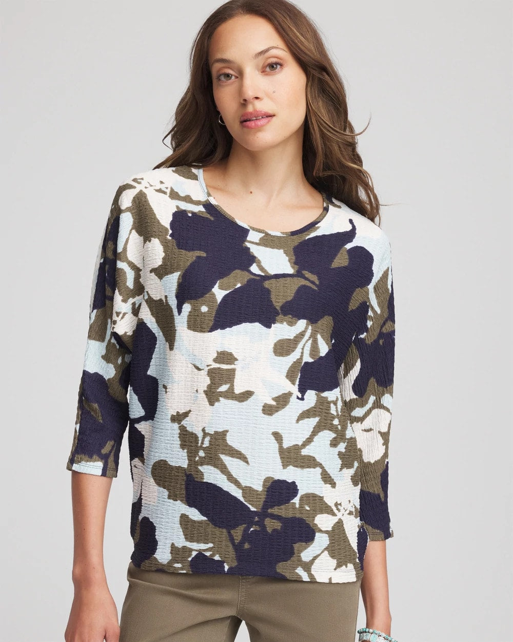 Chico's Sale Blue Menthe Floral Wedge Top