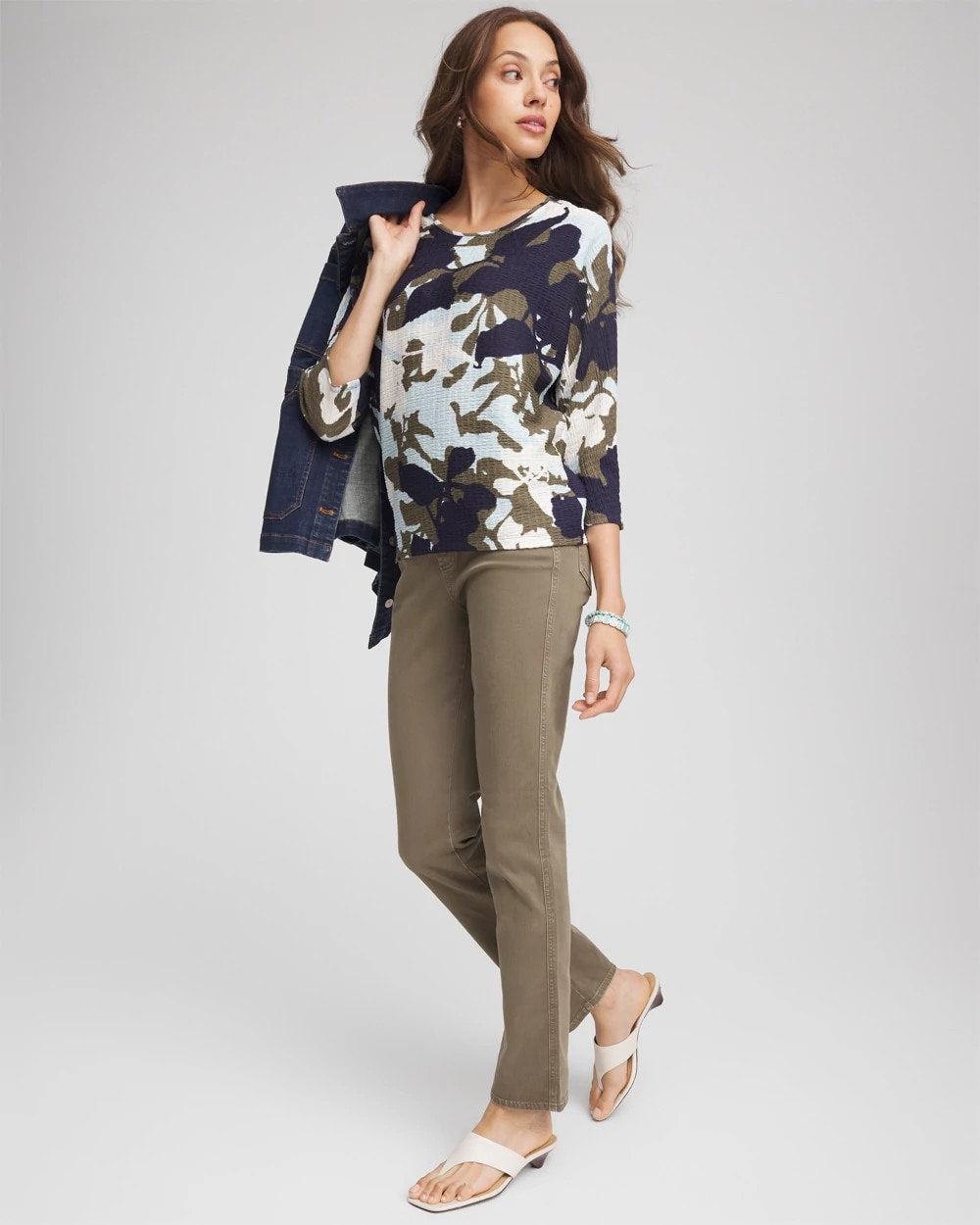 Chico's Sale Blue Menthe Floral Wedge Top