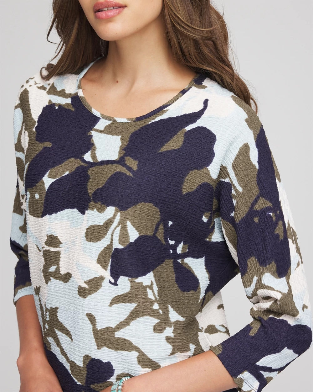 Chico's Sale Blue Menthe Floral Wedge Top