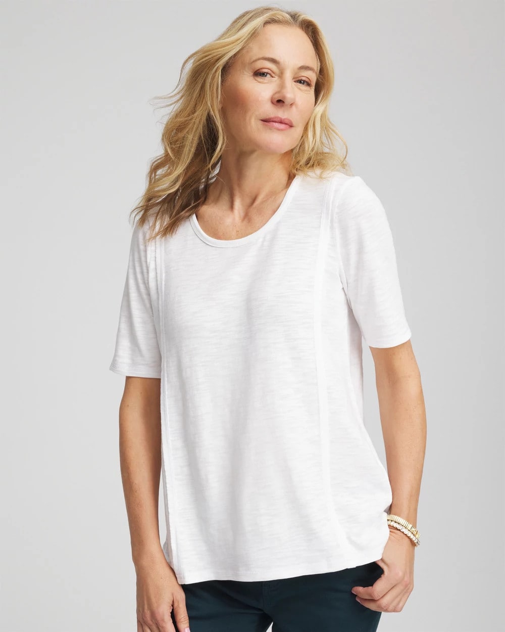 Chico's Outlet Alabaster Slub Paneled Elbow Tee