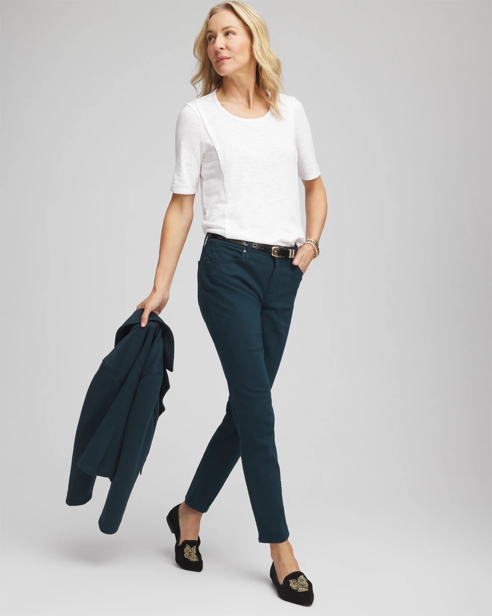 Chico's Outlet Alabaster Slub Paneled Elbow Tee