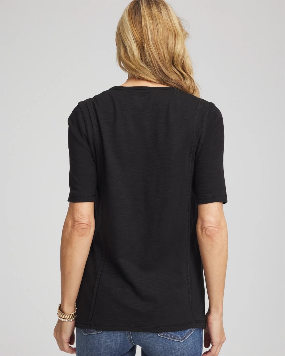 Chico's On Sale Black Slub Paneled Elbow Tee
