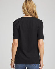 Chico's On Sale Black Slub Paneled Elbow Tee