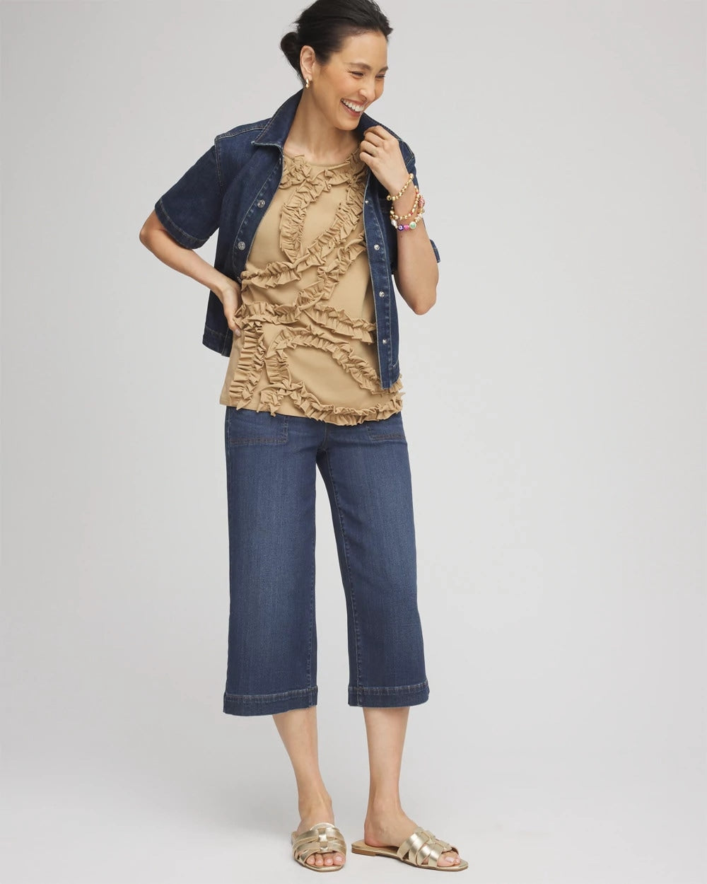 Chico's Online Cafe Aroma Sleeveless Ruffle-Appliqué Tank Top