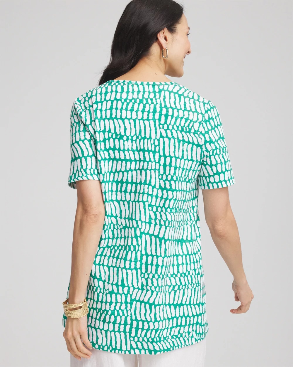 Chico's Sale Eden Green Tropical Short Sleeve Forward-Seam Tee