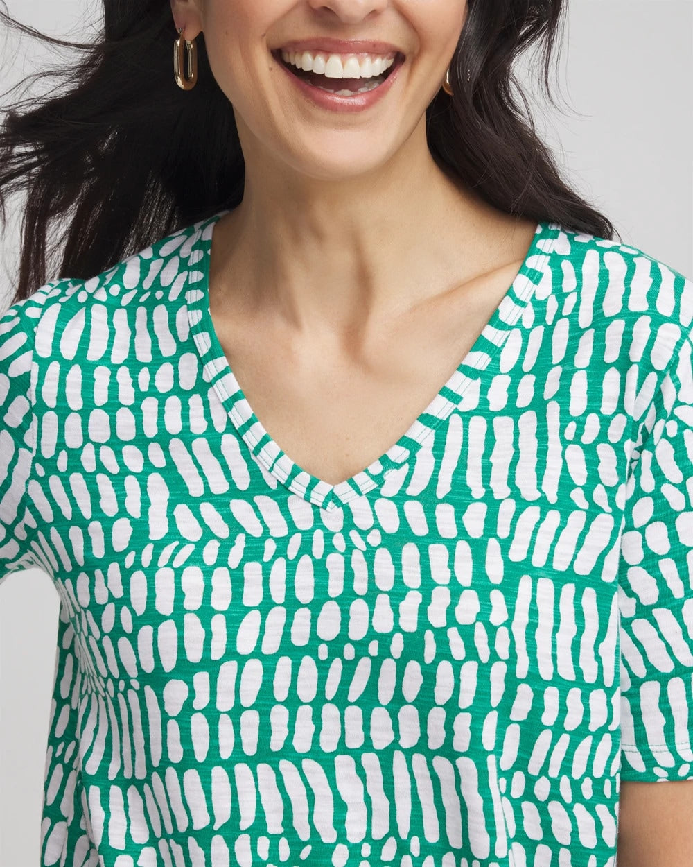 Chico's Sale Eden Green Tropical Short Sleeve Forward-Seam Tee