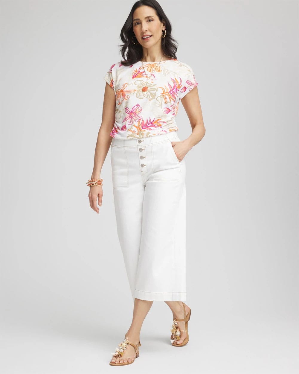 Chico's On Sale Alabaster Touch of Cool™ Tropical Floral Dolman Tee