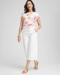 Chico's On Sale Alabaster Touch of Cool™ Tropical Floral Dolman Tee