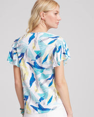 Chico's Online Alabaster Linen Smocked Flutter-Sleeved Tee