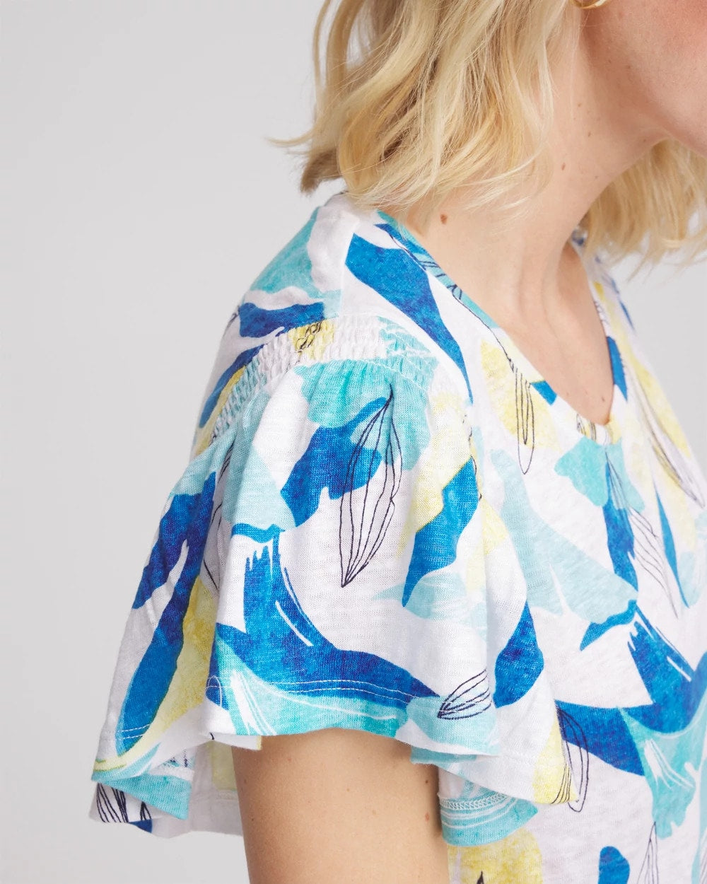 Chico's Online Alabaster Linen Smocked Flutter-Sleeved Tee