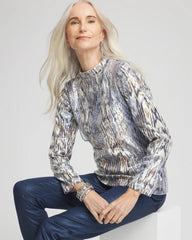 Chico's Sale Classic Navy Sequin Reptile Funnel Neck tee