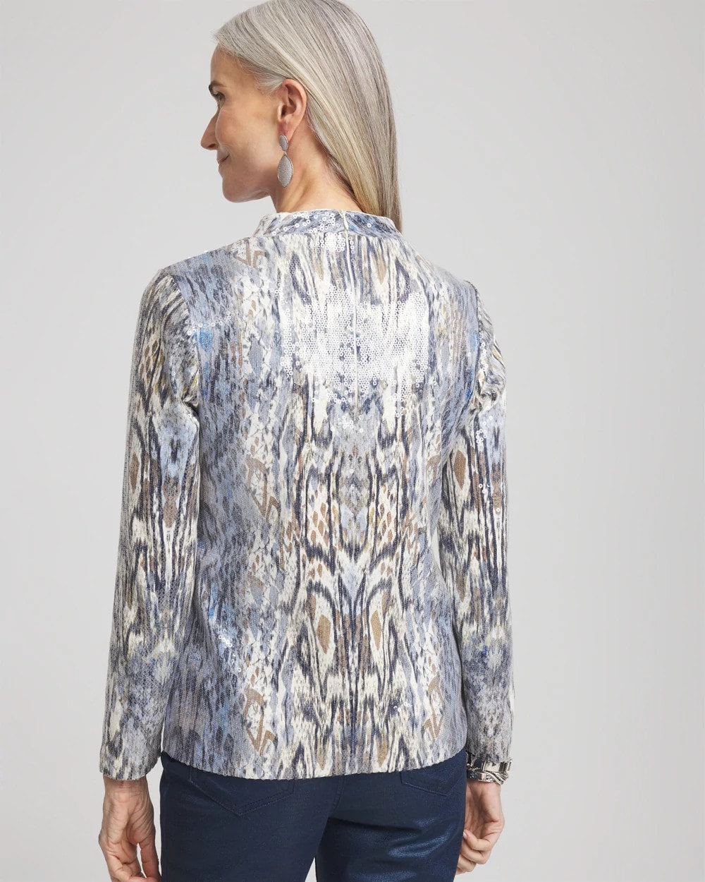 Chico's Sale Classic Navy Sequin Reptile Funnel Neck tee