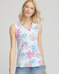Chico's On Sale Paradiso Blue Floral Sleeveless V-Neck Tank
