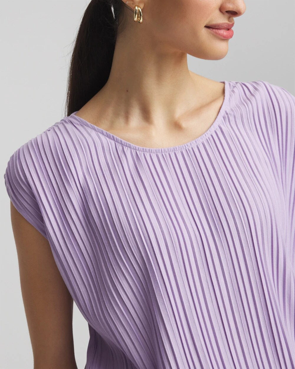 Chico's For Sale Gentle Lavender Pleated Bubble-Hem Tee
