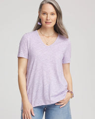 Chico's Discount Gentle Lavender Polka-Dot Short Sleeve Forward Seam Tee