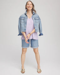 Chico's Discount Gentle Lavender Polka-Dot Short Sleeve Forward Seam Tee