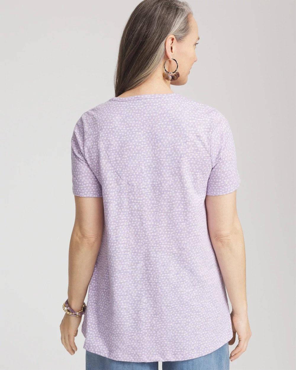 Chico's Discount Gentle Lavender Polka-Dot Short Sleeve Forward Seam Tee