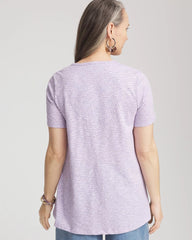 Chico's Discount Gentle Lavender Polka-Dot Short Sleeve Forward Seam Tee