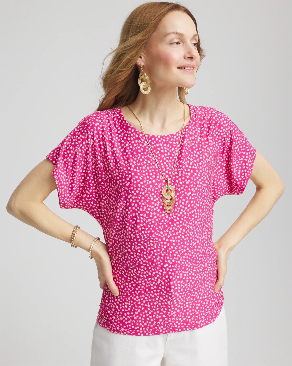 Chico's Sale Crushed Berries Touch of Cool™ Cheetah Ruched Banded Hem Top