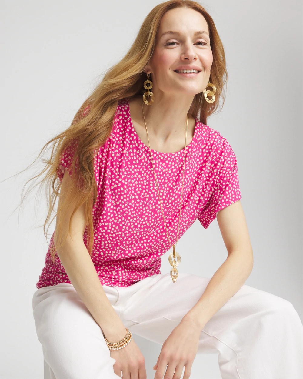 Chico's Sale Crushed Berries Touch of Cool™ Cheetah Ruched Banded Hem Top