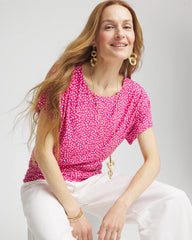 Chico's Sale Crushed Berries Touch of Cool™ Cheetah Ruched Banded Hem Top