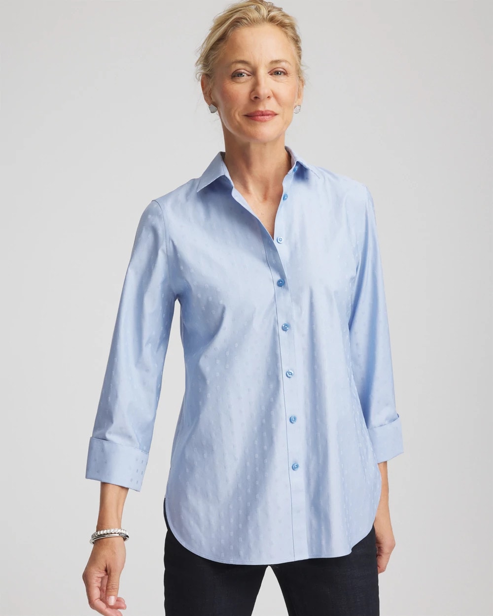Chico's On Sale Tidal Blue No Iron™ Striped Jacquard Sateen Shirt