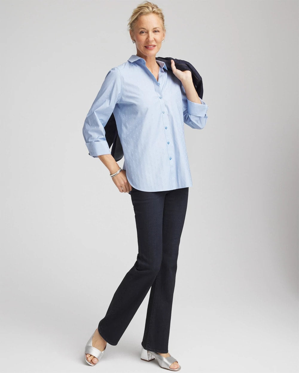 Chico's On Sale Tidal Blue No Iron™ Striped Jacquard Sateen Shirt