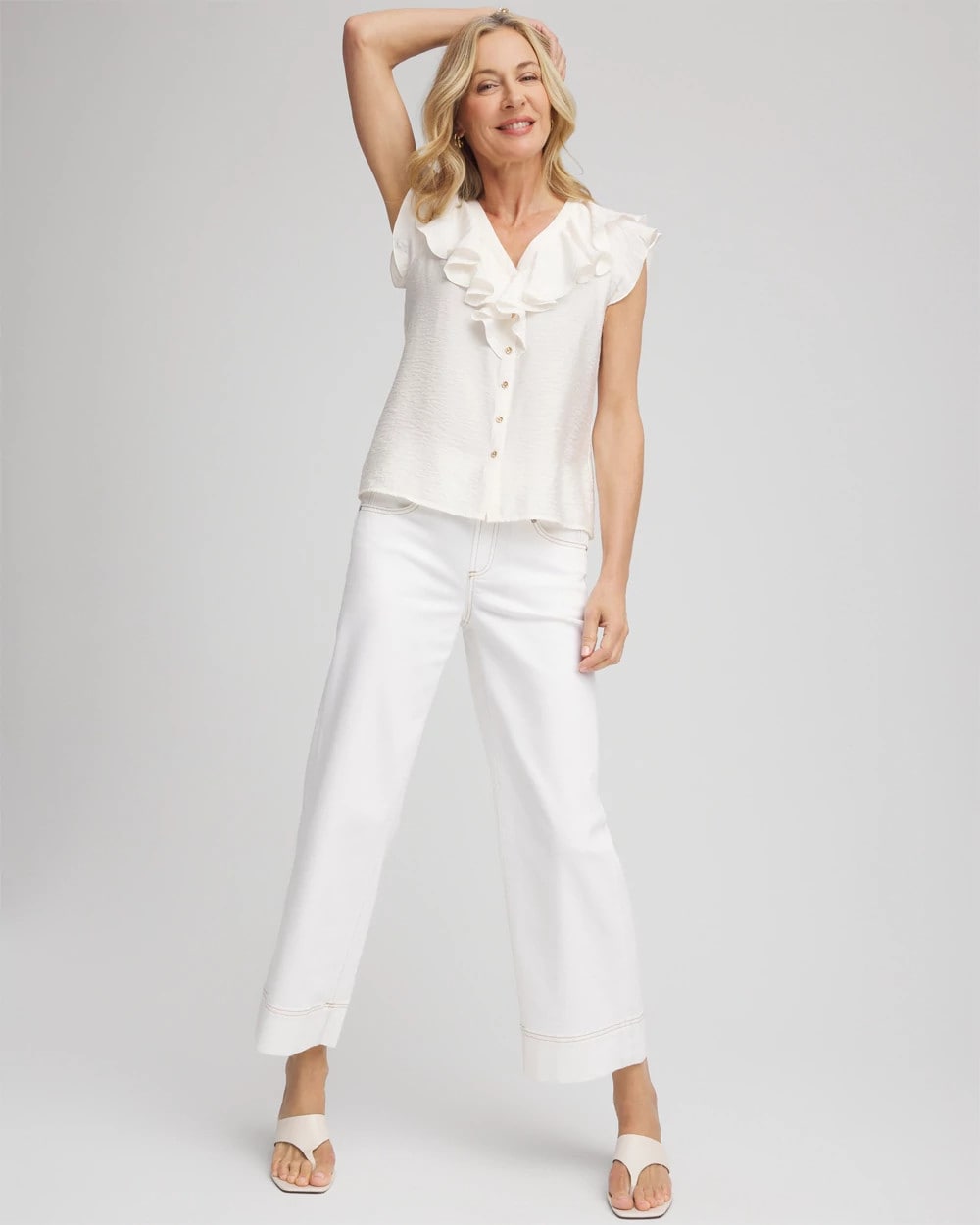 Chico's For Sale Ecru Crepe Ruffle-Trim Blouse