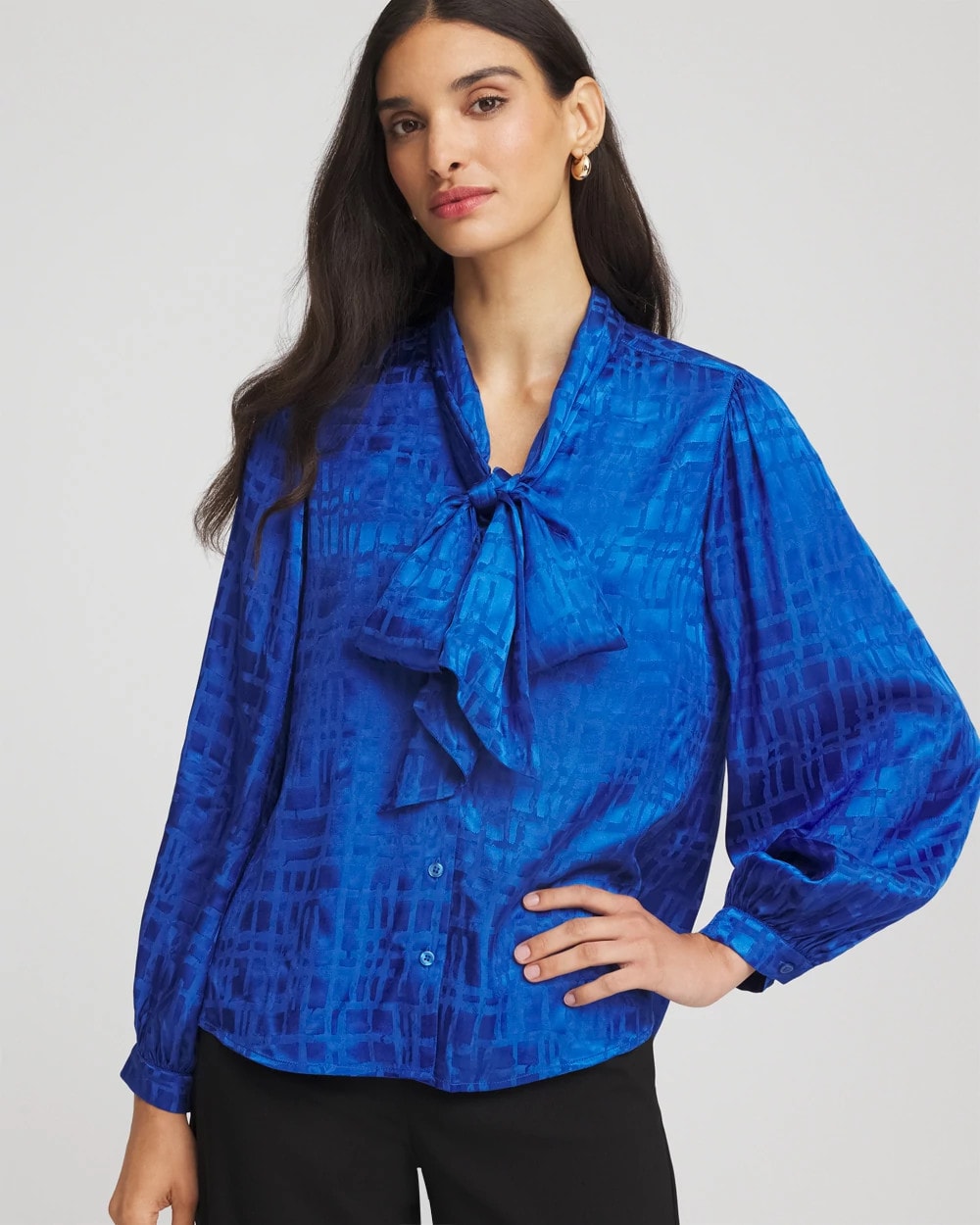 Chico's Online Cobalt Stone Jacquard Tie-Front Blouse