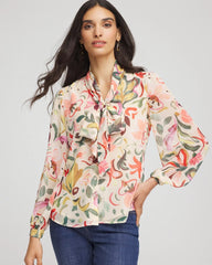 Chico's Discount Cashew Floral Jacquard Tie-Front Blouse