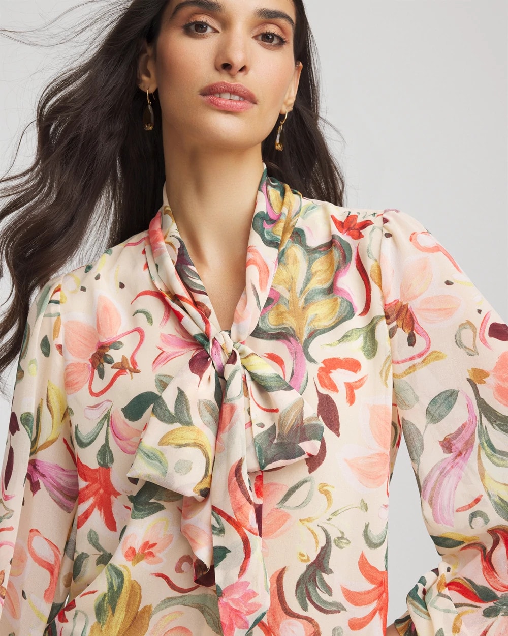 Chico's Discount Cashew Floral Jacquard Tie-Front Blouse