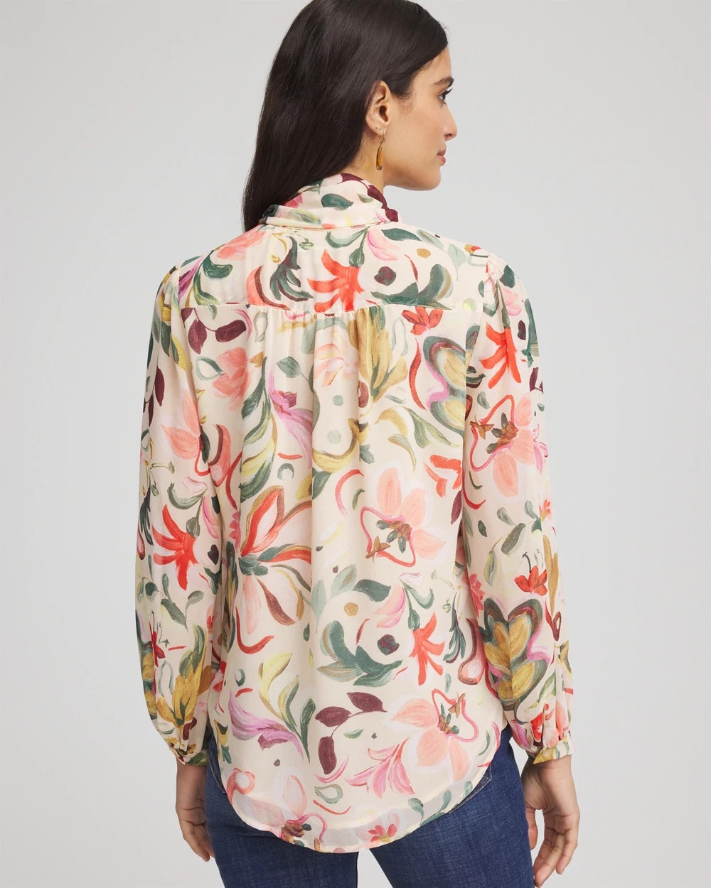 Chico's Discount Cashew Floral Jacquard Tie-Front Blouse