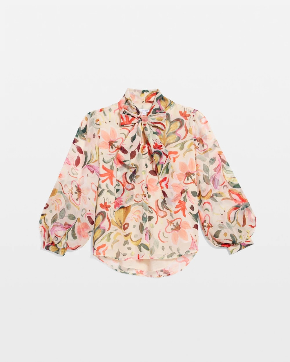 Chico's Discount Cashew Floral Jacquard Tie-Front Blouse