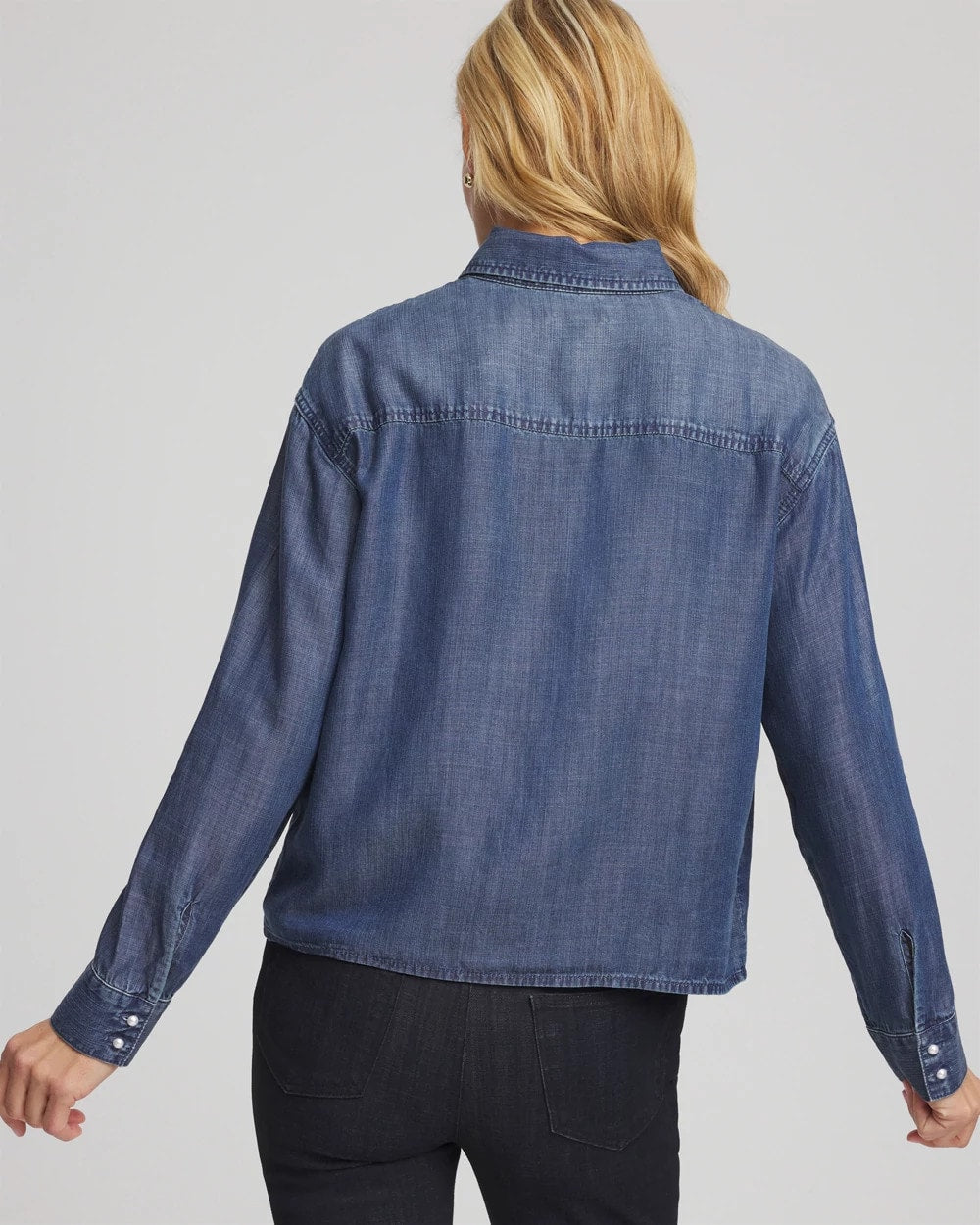 Chico's Sale Kiruna Indigo Embellished Tencel Collar Shirt