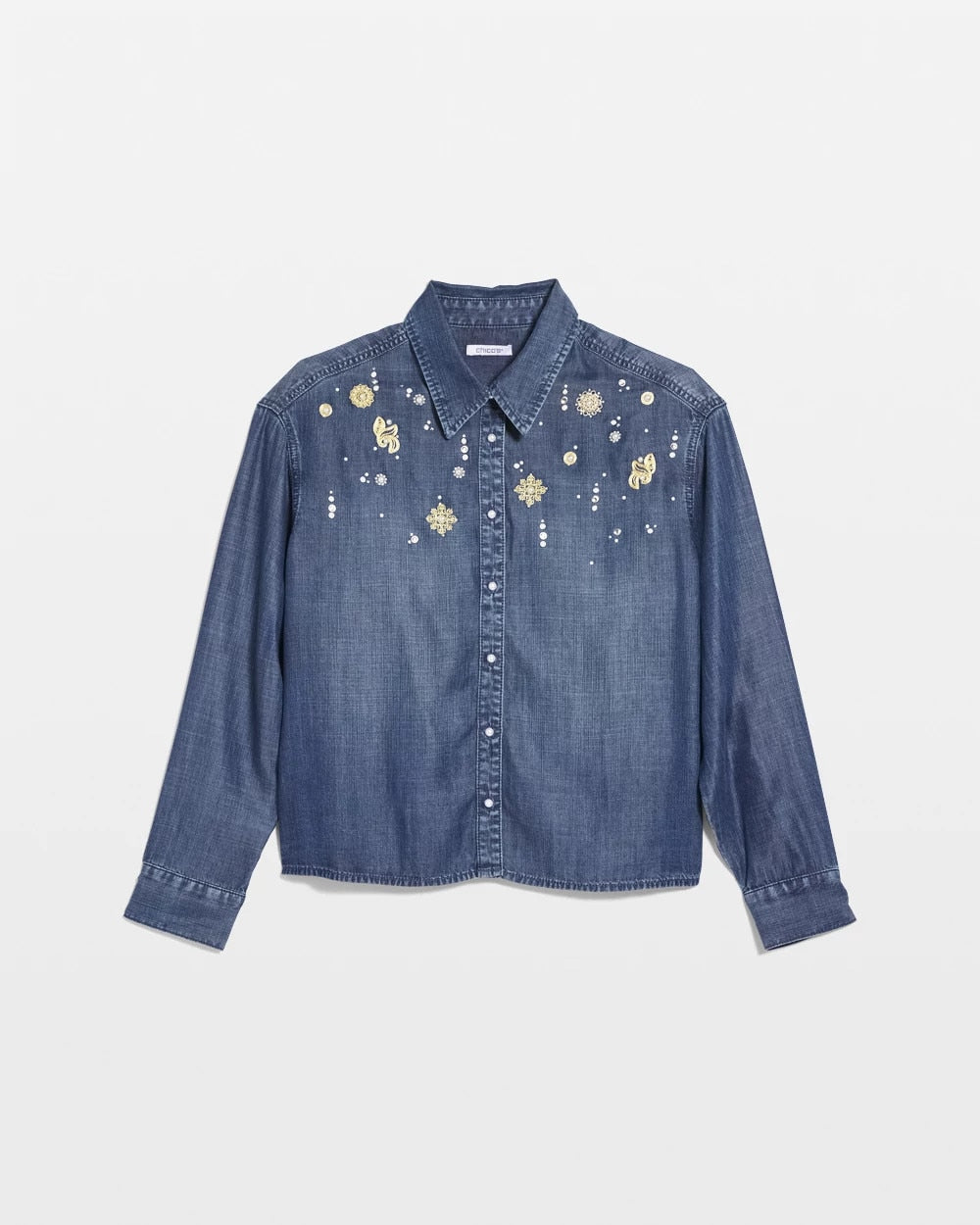 Chico's Sale Kiruna Indigo Embellished Tencel Collar Shirt
