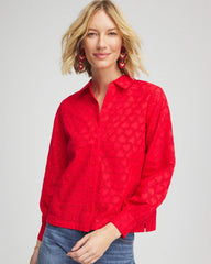 Chico's Outlet Love Letter Red Heart Eyelet Button Down Shirt