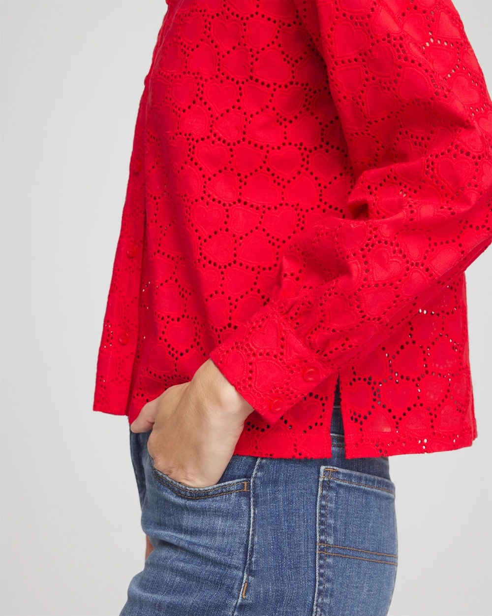 Chico's Outlet Love Letter Red Heart Eyelet Button Down Shirt