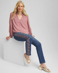 Chico's On Sale Dusty Rose Ruffleneck Lined Georgette Blouse