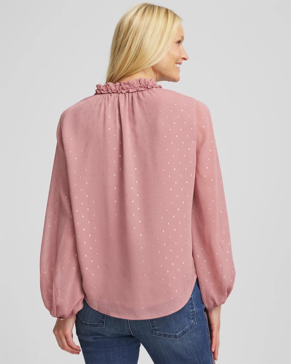 Chico's On Sale Dusty Rose Ruffleneck Lined Georgette Blouse
