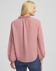Chico's On Sale Dusty Rose Ruffleneck Lined Georgette Blouse